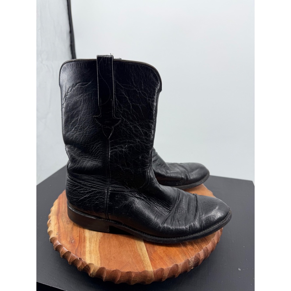 Lucchese Vintage Mens 10.5 D Black smooth Ostrich Cowboy Roper Boots L8008 R